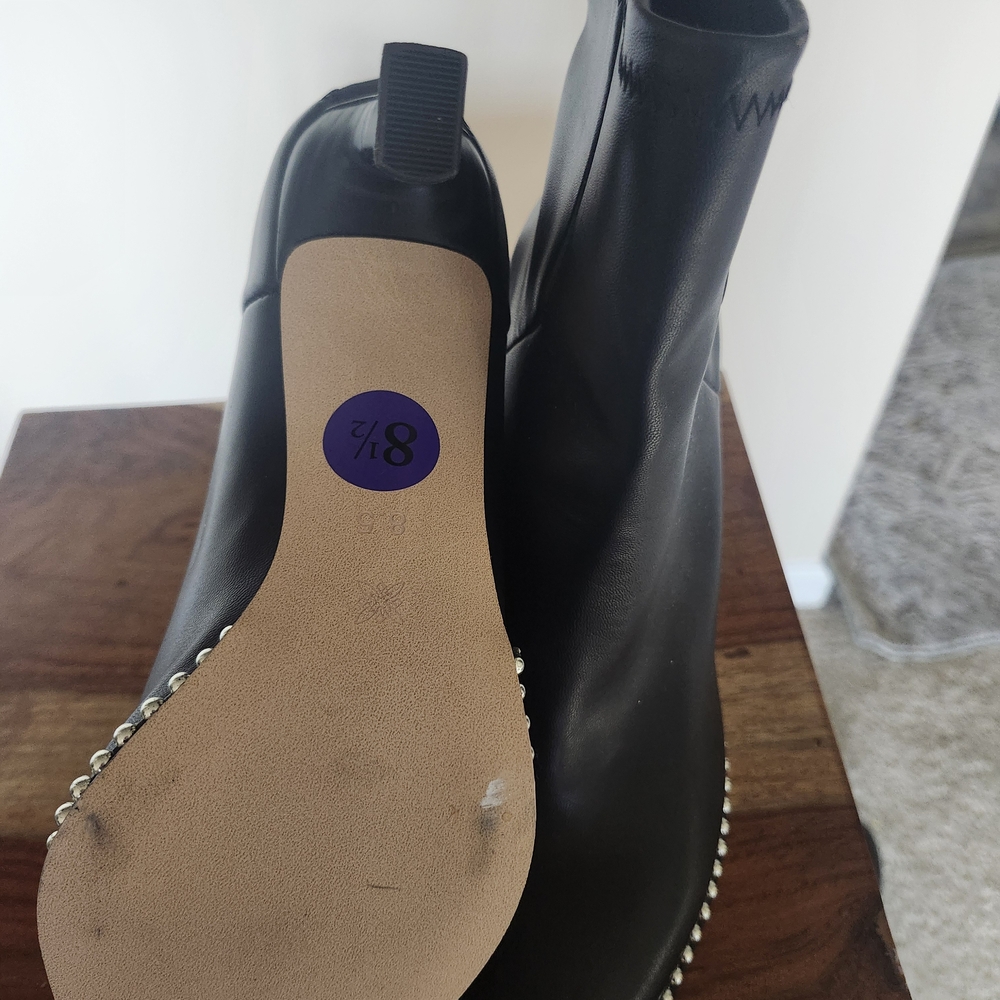 BCBG Black Pointed-Toe Ankle Boots with Stud Trim - Picture 3 of 4